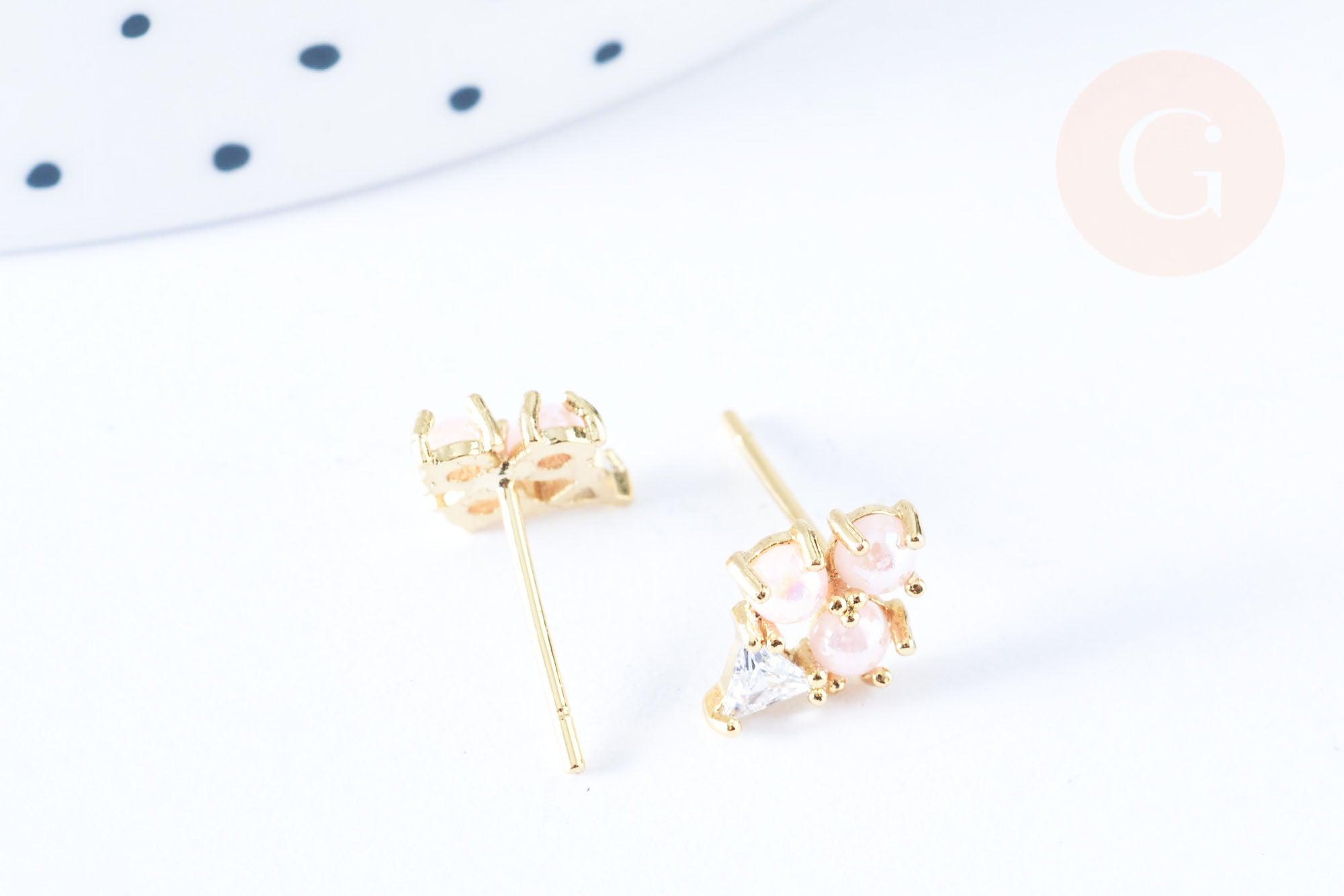 Clous d'oreille cornet de glace laiton zircon perles avec poussoirs d'oreilles, idées cadeaux femmes fille, la paire (G7921)