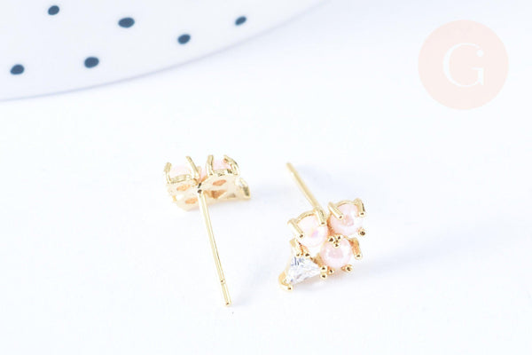 Clous d'oreille cornet de glace laiton zircon perles avec poussoirs d'oreilles, idées cadeaux femmes fille, la paire (G7921)