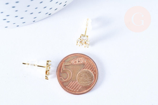 Clous d'oreille ourson en laiton zircons blanc avec poussoirs d'oreilles, idées cadeaux femmes fille la paire, (G7913)