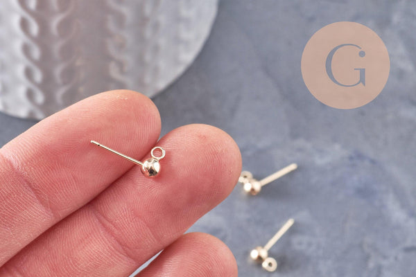 Clous-puces boule boucles oreille laiton doré 18K, x10 (G2914)