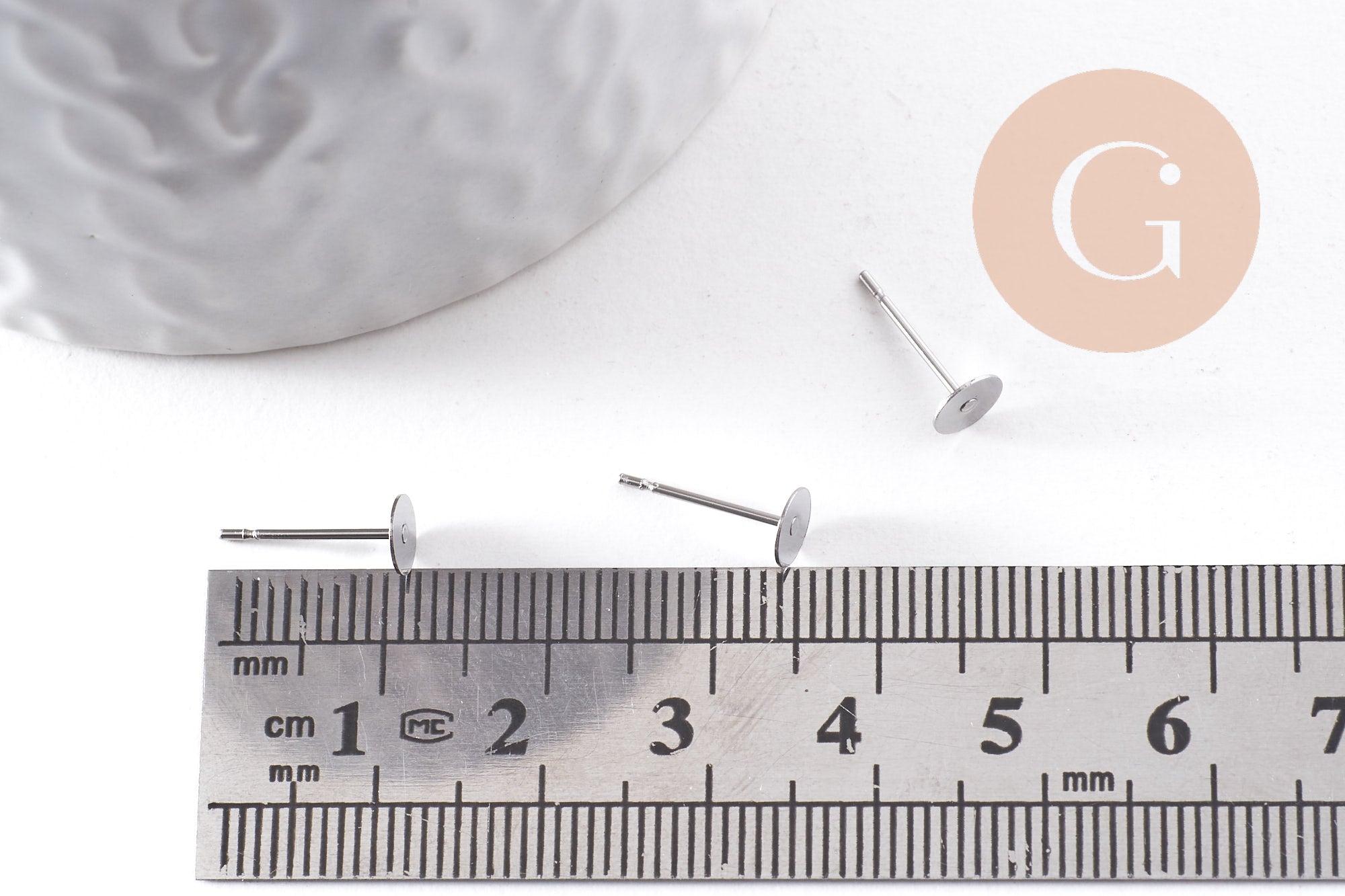 Clous-puces oreille acier inoxydable 316 platine 5mm, x50 (G10171)