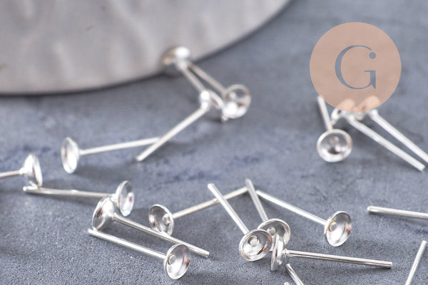 Clous-puces oreille argentés avec plateau 4mm, x50 (G0503)