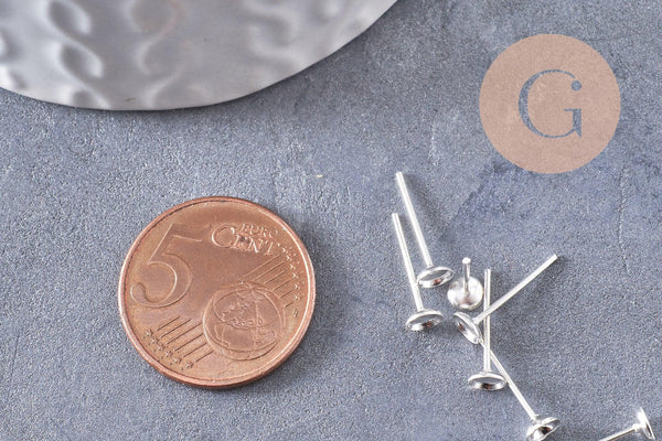 Clous-puces oreille argentés avec plateau 4mm, x50 (G0503)