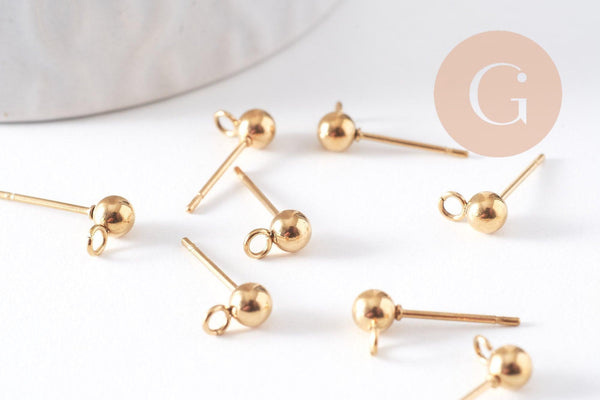 Clous puces oreille boule acier 304-316 doréIP inoxydable 14k 4mm, x10 (G10308)