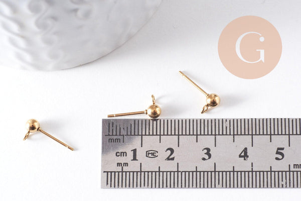 Clous puces oreille boule acier 304-316 doréIP inoxydable 14k 4mm, x10 (G10308)