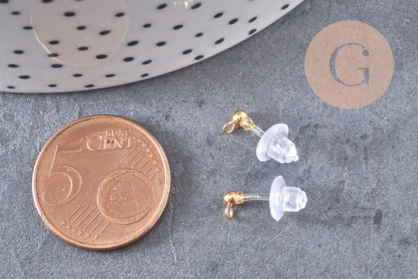 Clous puces oreille boule acier 304 doré inoxydable et tige et fermoir résine, x10 (G10813)