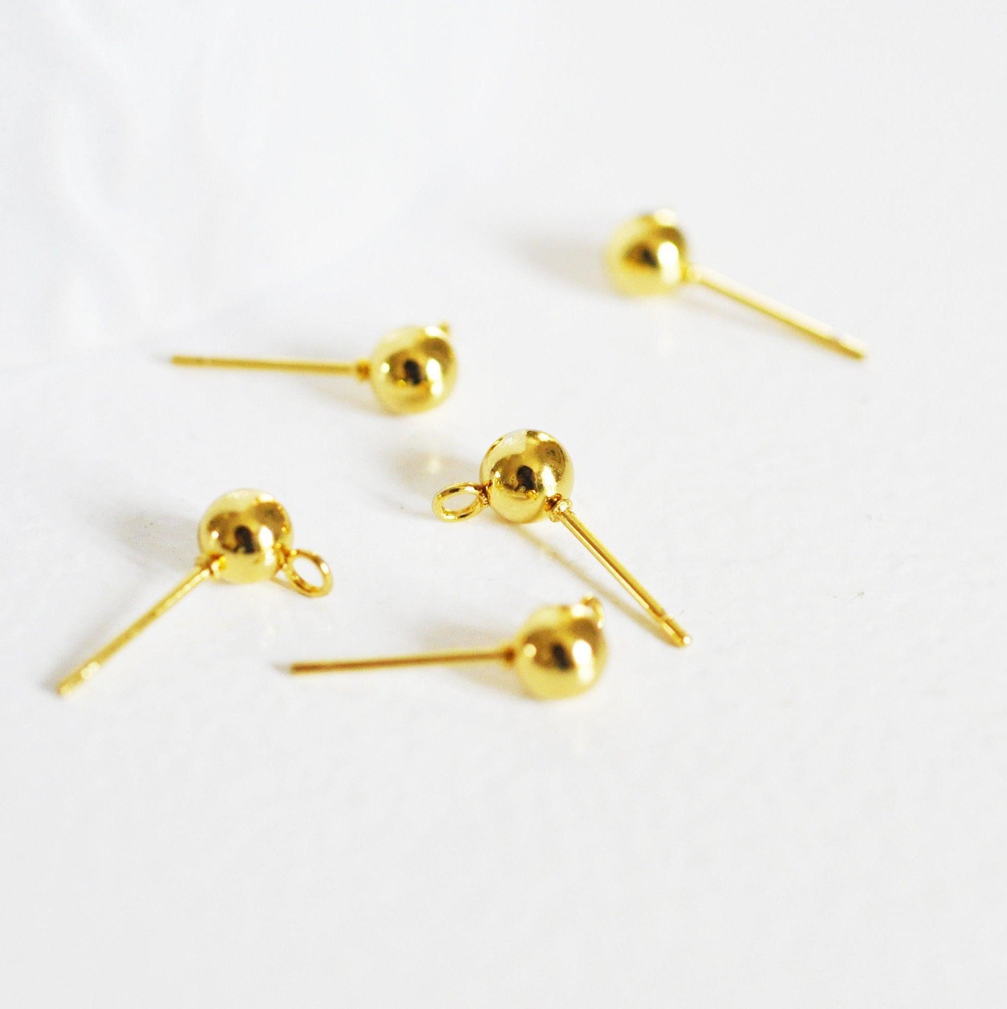 Clous puces oreille boule acier 304 inoxydable doré 24K 17mm, x10 (G8433)