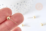 Clous puces oreille boule acier 304 inoxydable doré 24K 17mm, x10 (G8433)