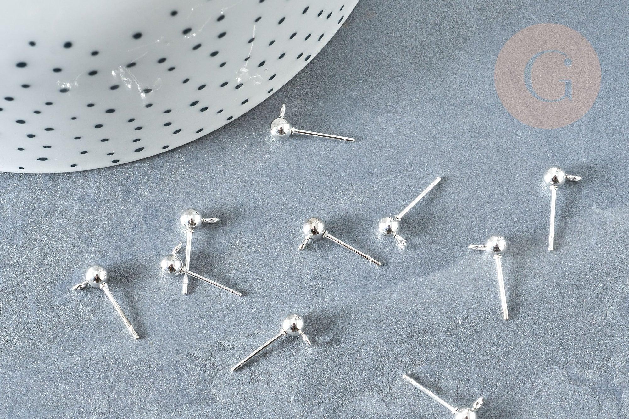 Clous puces oreille boule acier 304 inoxydable platine anneau, x10 (G8226)