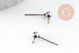 Clous puces oreille boule acier 304 inoxydable platine avec anneau 15mm, x10 (G9646)