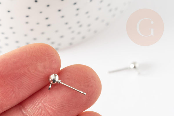 Clous-puces oreille boule acier 304 platine et anneau 5mm, x10 (G9269)