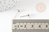 Clous-puces oreille boule acier 304 platine et anneau 5mm, x10 (G9269)