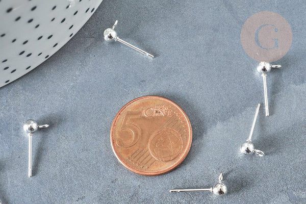 Clous puces oreille boule acier 304 platine inoxydable anneau, x10 (G8226)