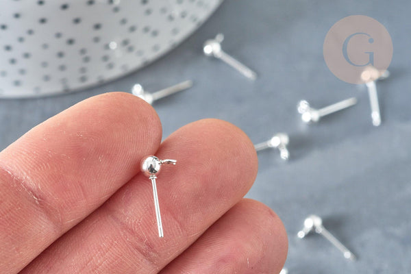 Clous puces oreille boule acier 304 platine inoxydable anneau, x10 (G8226)