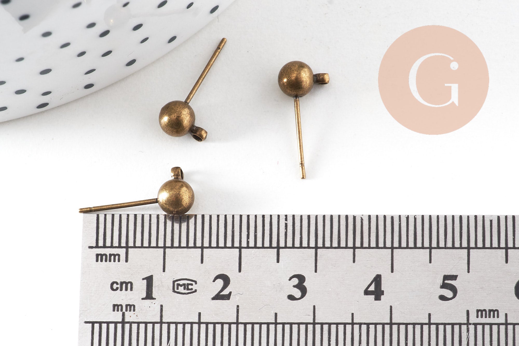 Clous-puces oreille boule bronze avec anneau, boucles d'oreille,oreille percée,diamètre 5mm, x 10 (G0647)