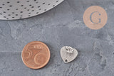 Heart stud earrings, 304 stainless steel, platinum, sanded, 1 hole, 13mm, pair VALID