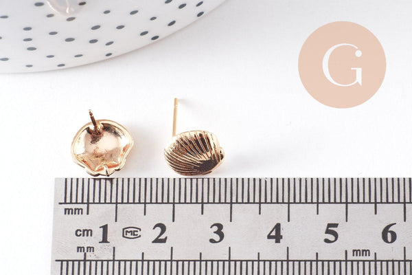 Clous-puces oreille coquillage avec anneau laiton doré 18K 11mm, la paire (G10407)