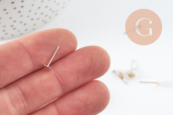 Clous-puces oreille laiton brut acier plateau 5mm, création boucles d'oreille percée,sans nickel, x50 (G0582)