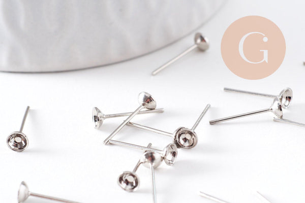 Clous-puces oreille platine avec plateau 4mm, x10 (G2869)