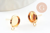 Clous-puces oreille support cabochon rond 8mm acier 304 inoxydable dore avec anneau, x2 (G9588)