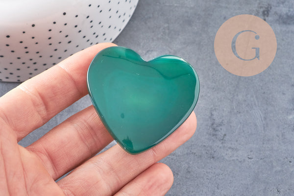 Coeur agate naturelle vert druze 47mm, x1 (G5652)