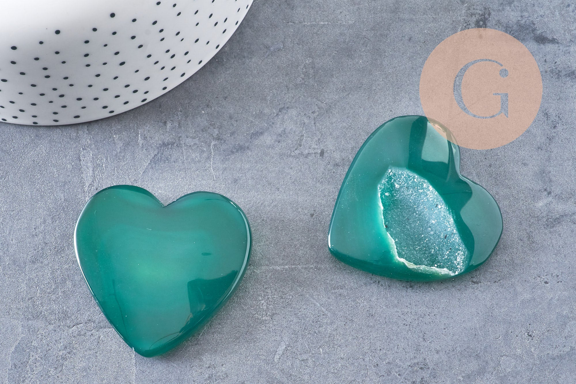 Coeur agate naturelle vert druze 47mm, x1 (G5652)