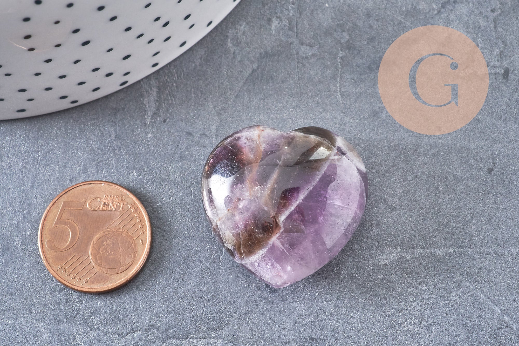 Coeur améthyste Pointe, améthyste naturelle roulée, pierre semi-precieuse, séance lithothérapie, 31mm, x1 G5614