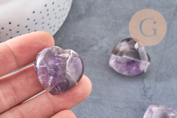 Coeur améthyste Pointe, améthyste naturelle roulée, pierre semi-precieuse, séance lithothérapie, 31mm, x1 G5614