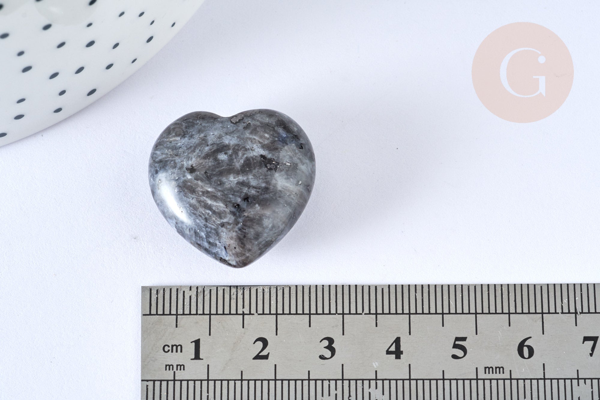Coeur décoratif Labradorite lithothérapie pierre 25.5mm, pierre semi-précieuse, séance lithothérapie, x1 (G7173)