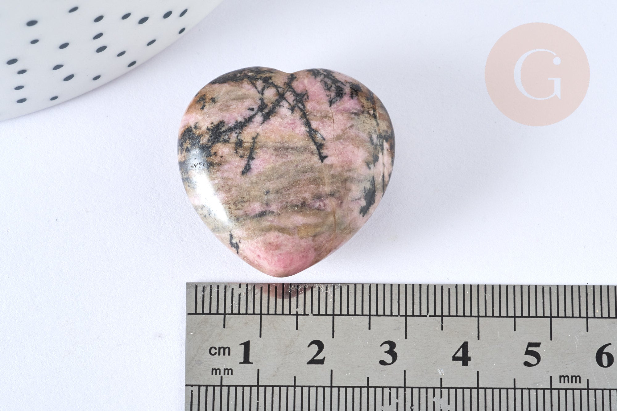 Cœur décoratif en rhodonite ou lithothérapie 31 mm, x1 (G7168)
