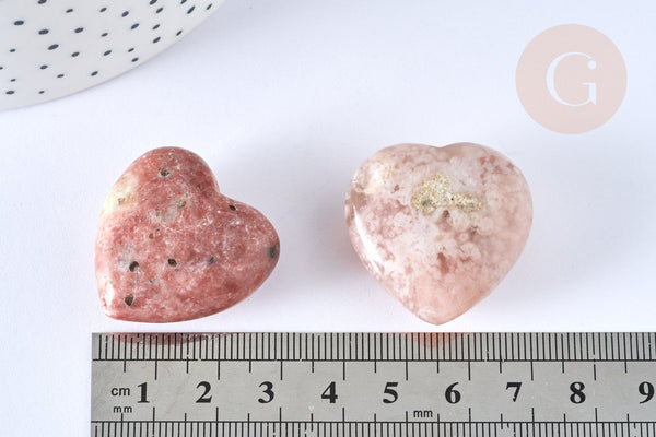 Coeur décoratif pierres naturelles mookaite agate fleur cristal lithothérapie pierre 31mm, x1 (G7170)