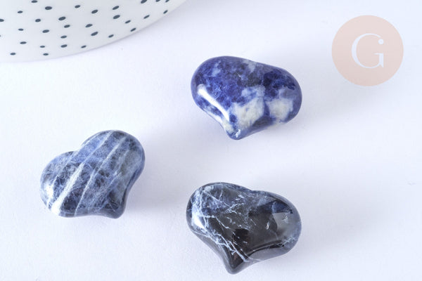 Cœur décoratif sodalite naturelle lithothérapie pierre 25mm, x1 (G7172)