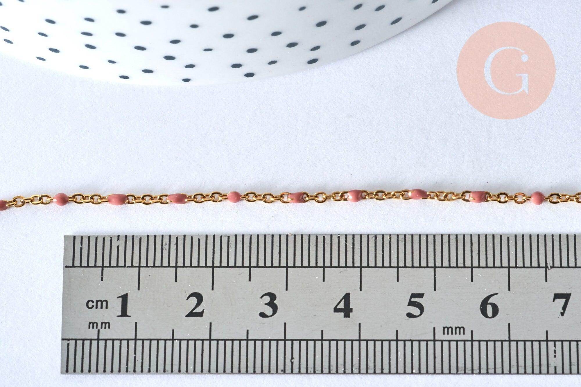 Collier Chaine acier doré 304 inoxydable 14 carats complète résine rose 1.5mm-45.5cm,chaine dorée, x1, G0327