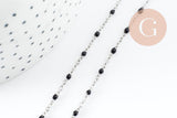 Collier Chaine avec fermoir acier inoxydable platine résine noire 2mm-40.5cm, x1 (G10010)