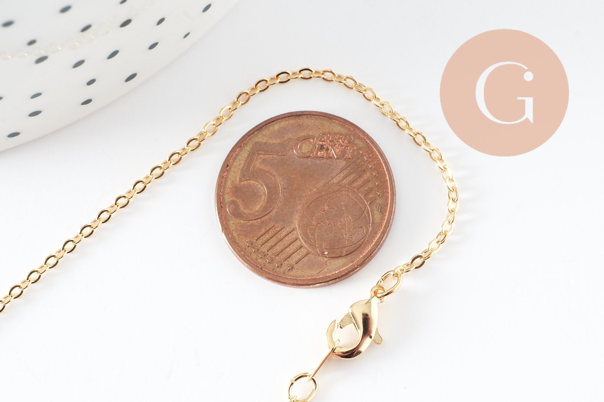 Collier Chaine avec fermoir forçat cuivre dorée 16K 0.5microns collier 1.8mm/45cm, x1 (G5341)