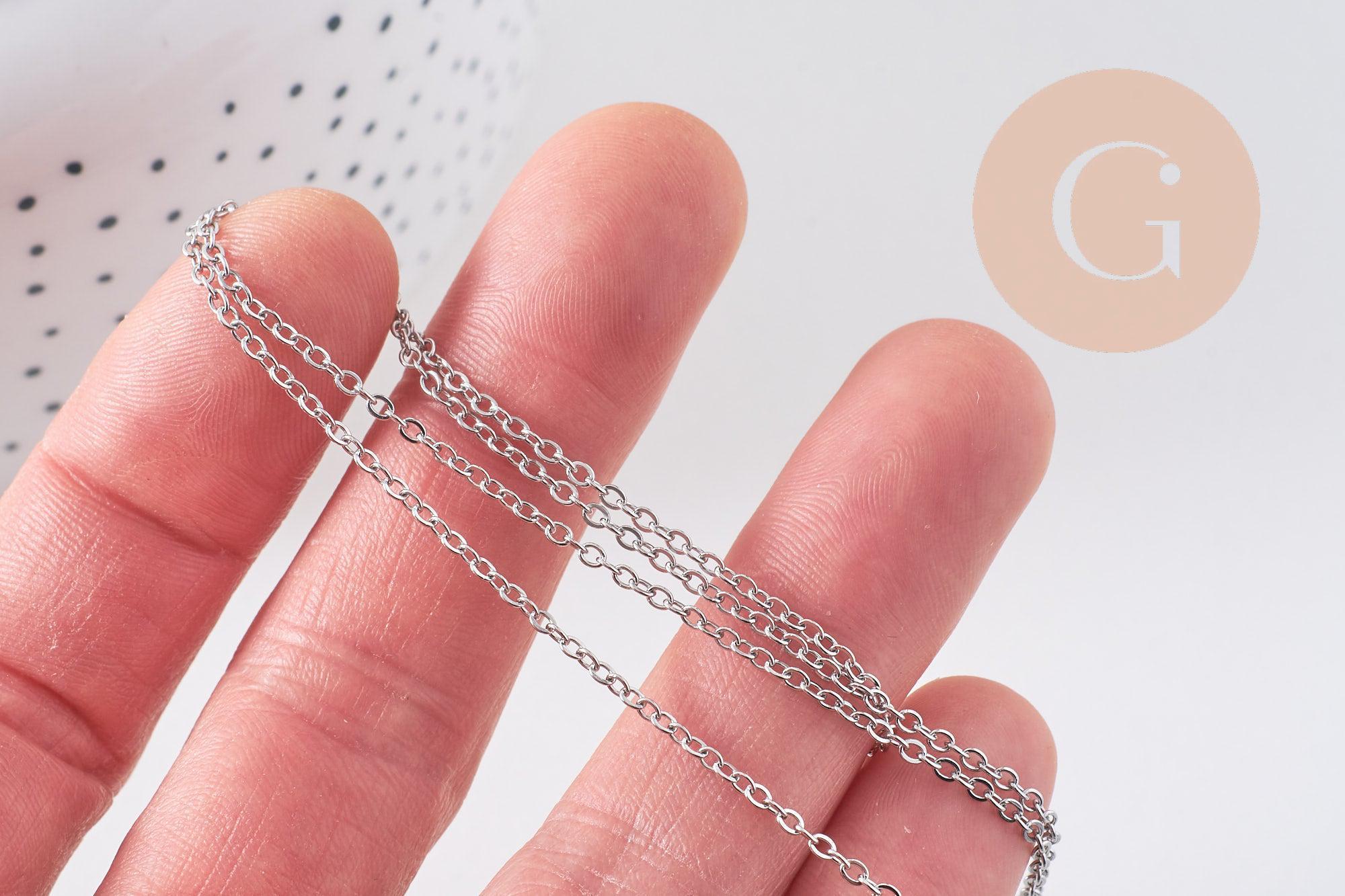 Collier Chaine avec fermoir platine forçat 1.6mm/70cm, x1 (G4782)