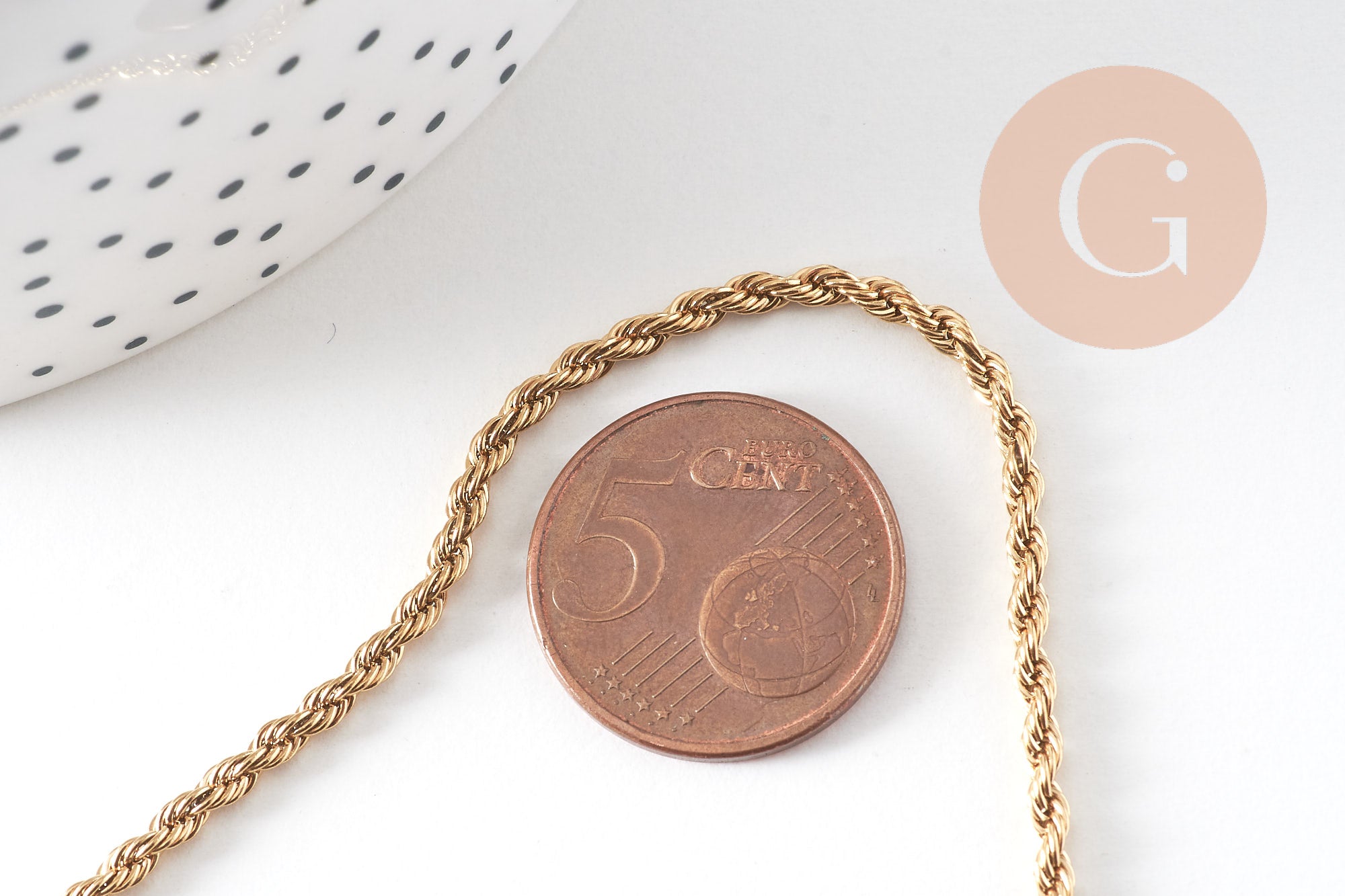 Collier Chaine avec fermoir torsadée acier inoxydable doré 14k 2.5mm/50cm x1 (G1474)