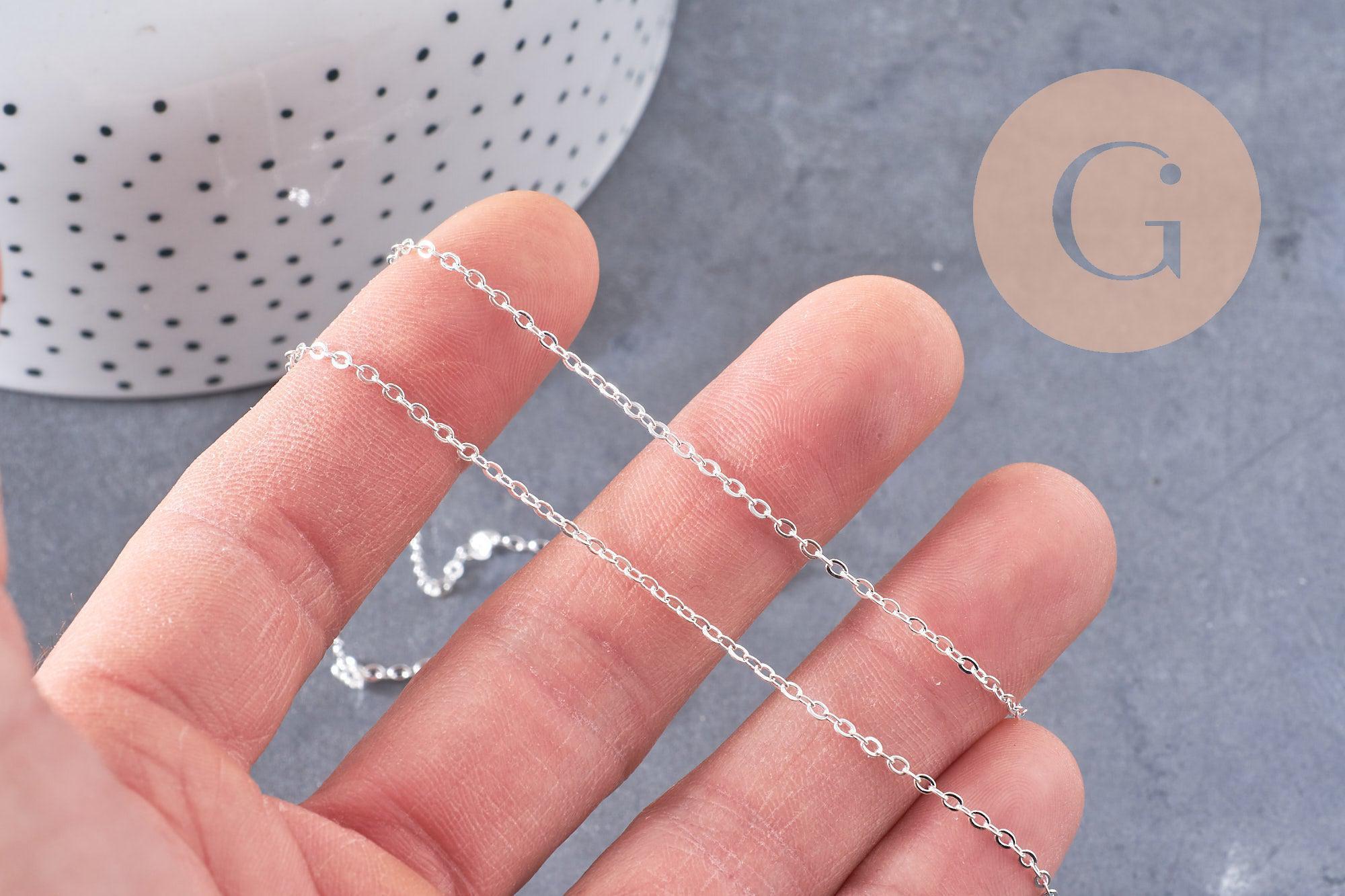 Collier Chaine collier complète laiton argentée forçat 70cm, x1 (G0851)