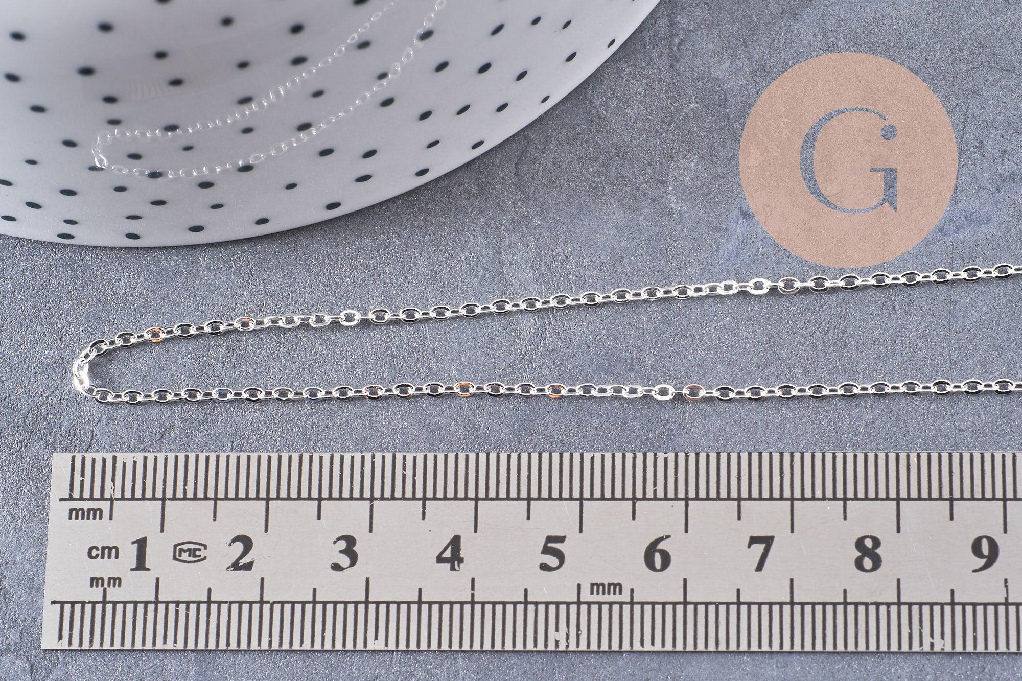Collier Chaine collier complète laiton argentée forçat 70cm, x1 (G0851)