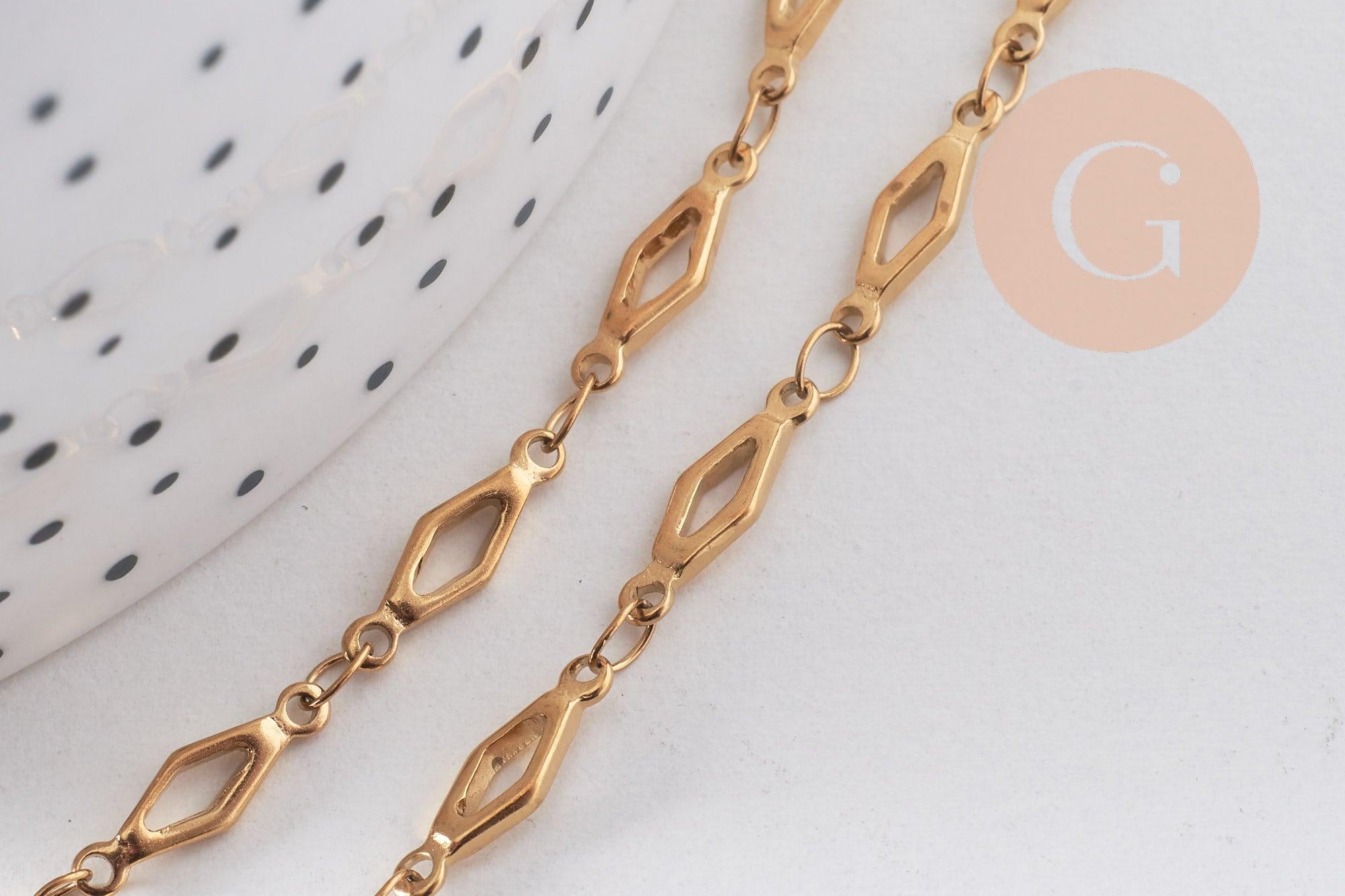 Collier Chaine complète acier dorée 14k losange,chaine collier,sans nickel,4mm,45cm, x1 (G6776)