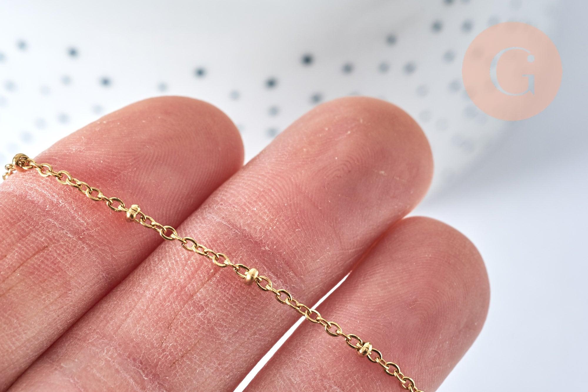 Collier Chaine complète acier dorée 14k satellite,avec ou sans extension,chaine sans nickel,1.5mm,41cm, x1 (G0306)