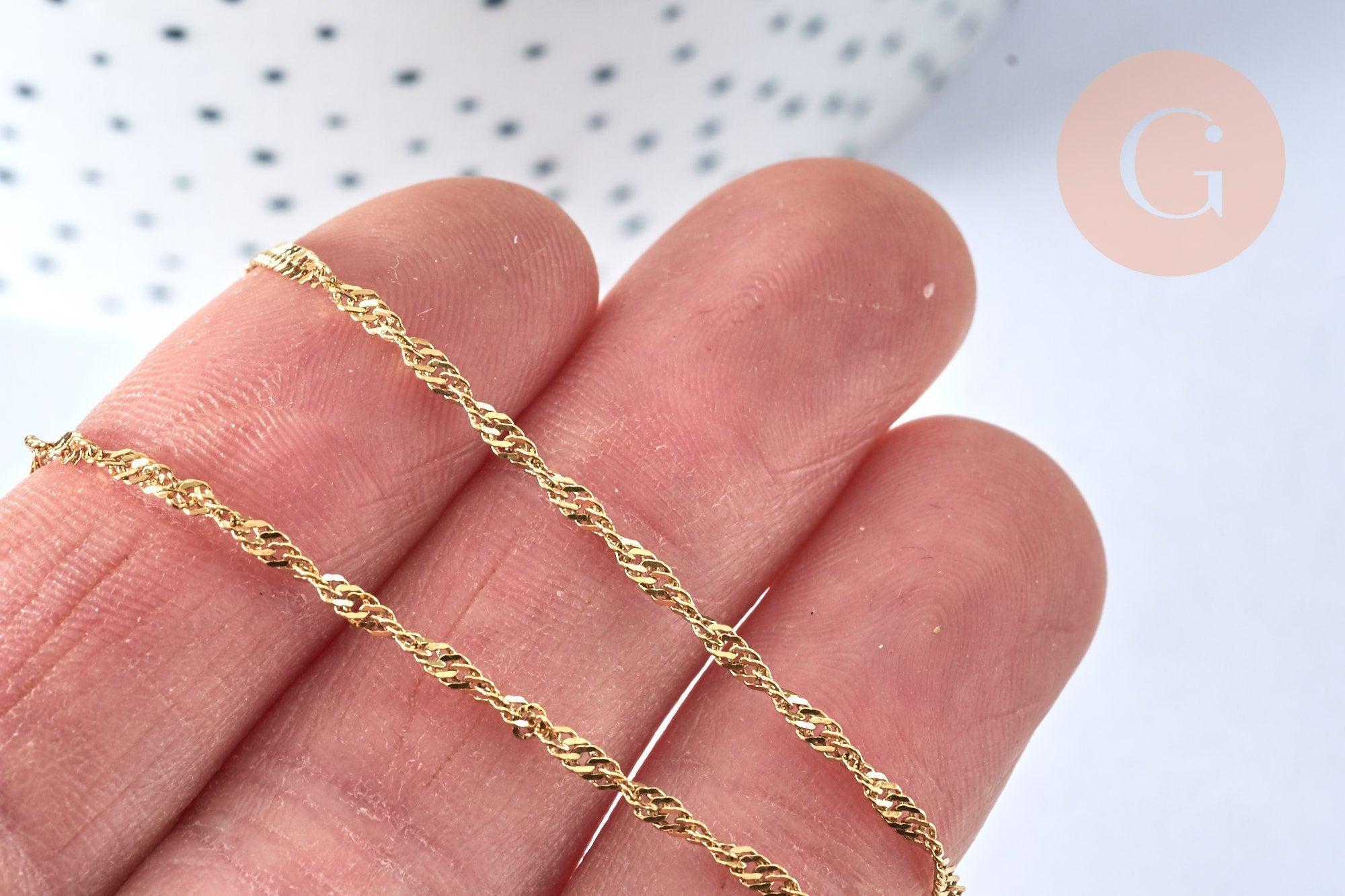 Collier Chaine complète avec fermoir acier inoxydable 304 doré 14k singapour 2mm/45.5cm, x1 (G3489)