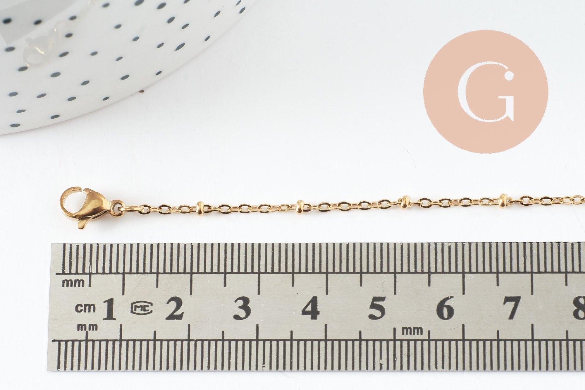 Collier Chaine complète avec fermoir acier inoxydable dorée satellite 1.5mm-45cm, x1 G9674
