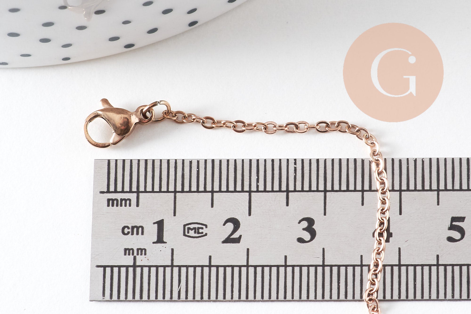 Collier Chaine complète avec fermoir acier or rose 14k forçat 1.9mm/45cm, x1 (G1102)