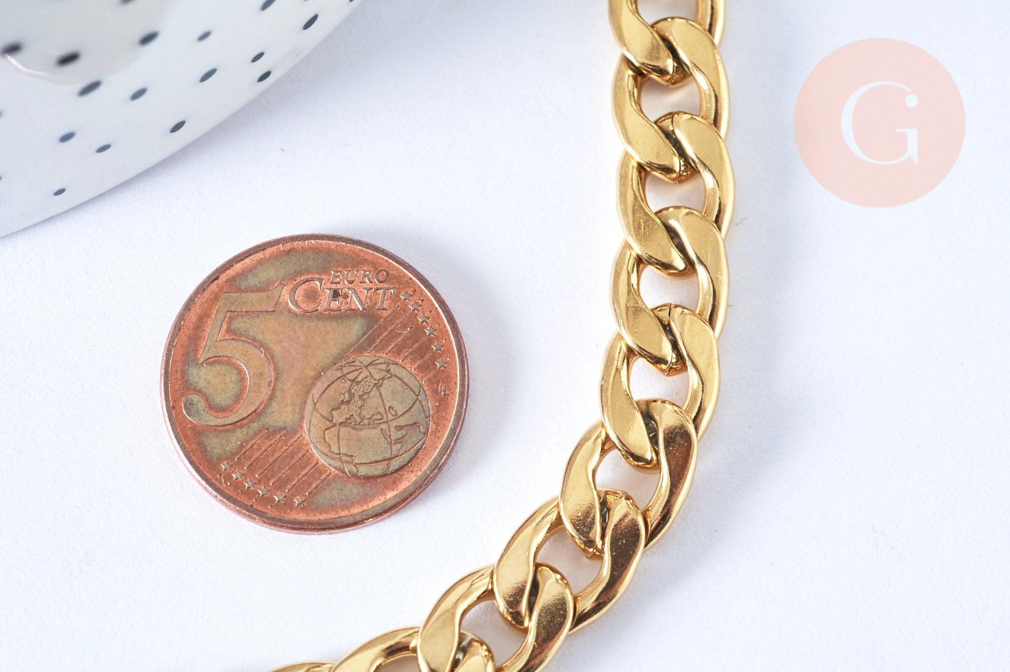 Collier Chaine complète maille cubaine acier inoxydable doré 304 - 75.4cm, x1 (G6940)