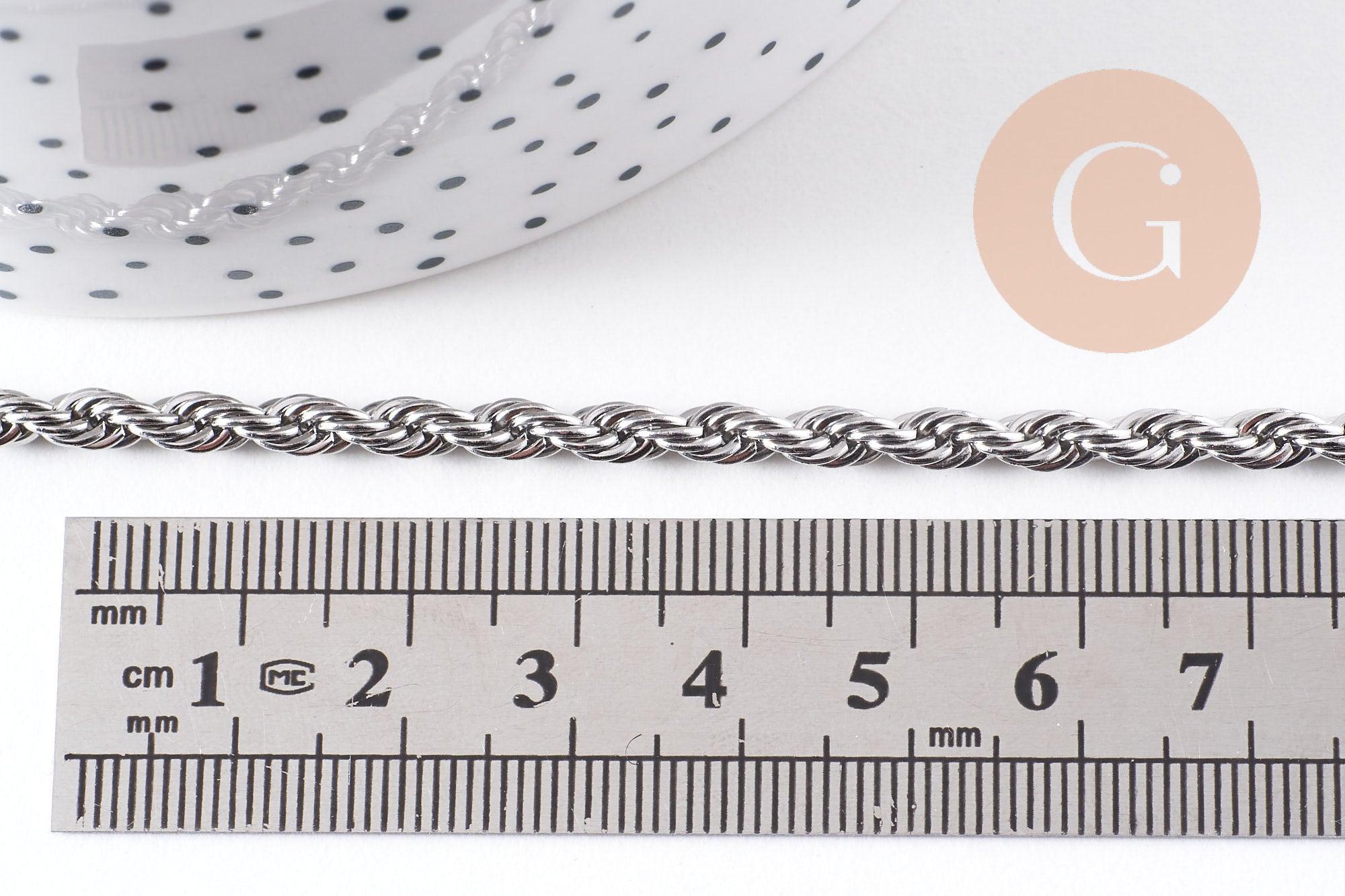 Collier Chaine complète torsadée acier 304 inoxydable platine 3.8mm/60cm, x1 (G1113)