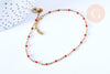 Collier Chaine de cheville acier inoxydable doré 14k résine rouge 23cm,chaine de cheville dorée, x1 G7112