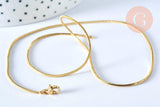 Collier Chaine dorée serpent laiton doré 14K,chaine fine dorée,chaine collier, chaine complète,1.5 mm, 45cm, x1 (G0937)