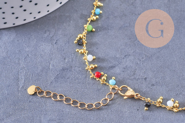 Collier Chaine fantaisie perle rocaille laiton doré 18k 2mm 40.5cm, x1 (G3963)