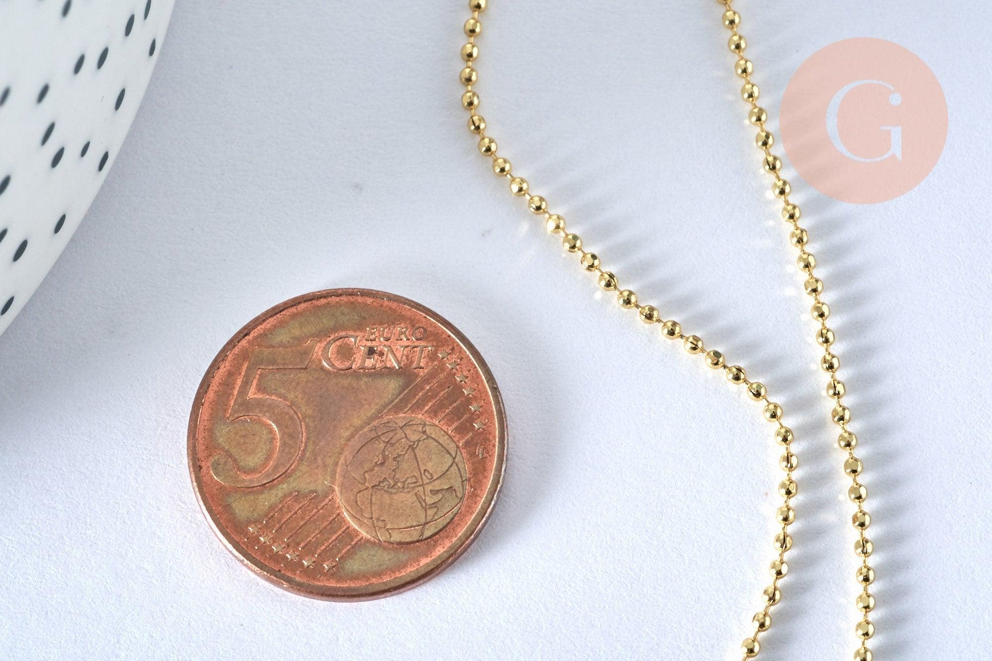 Collier Chaine fine boule avec fermoir laiton doré facettes 45cm-1.2mm, x1 (G0035)